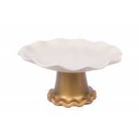 Suporte Porcelana Creme c/ pé Dourado G Suporte Porcelana Creme c/ pé Dourado G